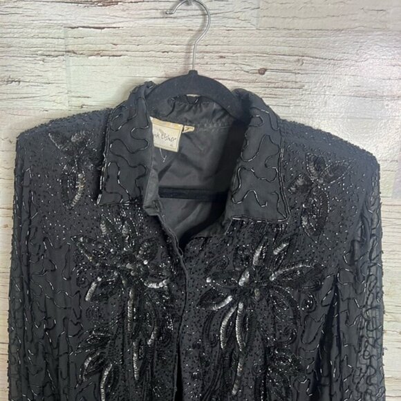 Frank Usher Sequins Silk button down shirt Size xl Lined Shimmery Western - Picture 4 of 9